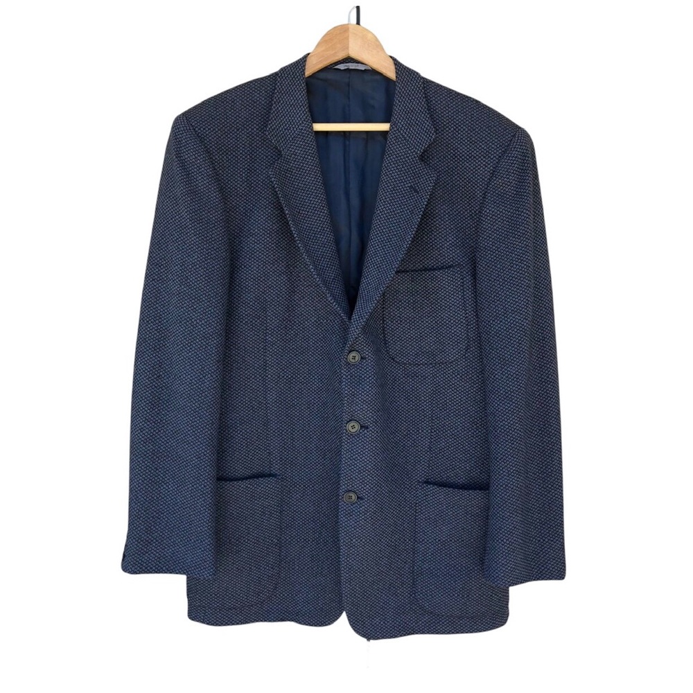 Boyd’s Philadelphia Italy Made Cashmere Wool Blue Black Tweed Blazer Jacket 42L